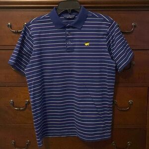 Masters Clubhouse Collection golf shirt, Navy with white, pink and green stripes